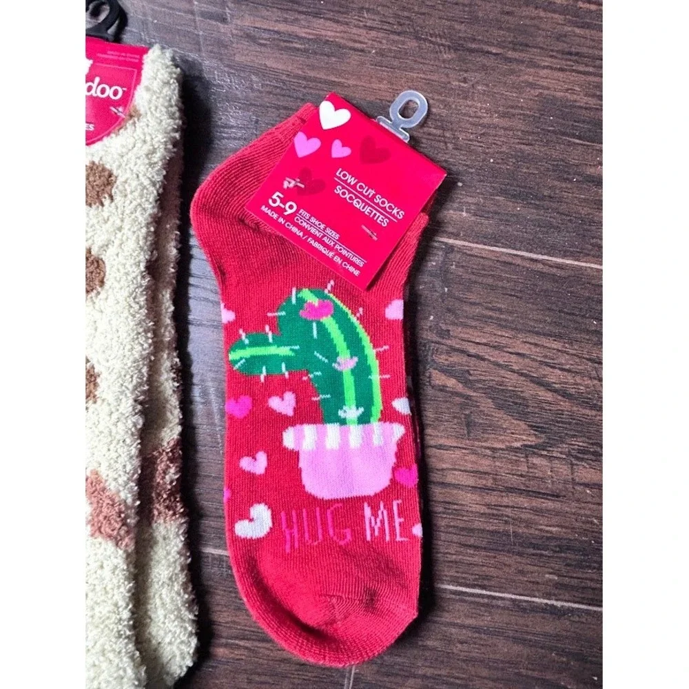 Bundle 3 Pairs Socks Womens Low Cut Slipper‎ Socks Bulldog Cactus Leopard Cozy